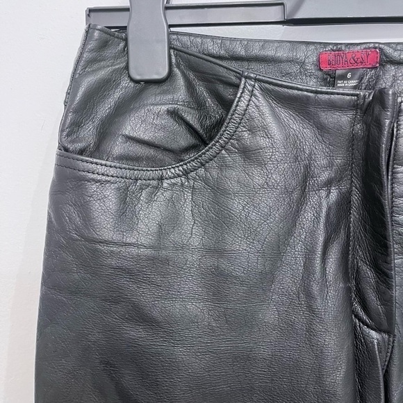 VINTAGE black leather pant size 6 straight leg - Picture 3 of 10
